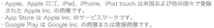Apple, Appleロゴ, iPad, iPhone, iPod touchは米国および他の国々で登録されたApple Inc. の商標です。Apple StoreはApple Inc. のサービスマークです。Google PlayはGoogle Inc. の商標または登録商標です